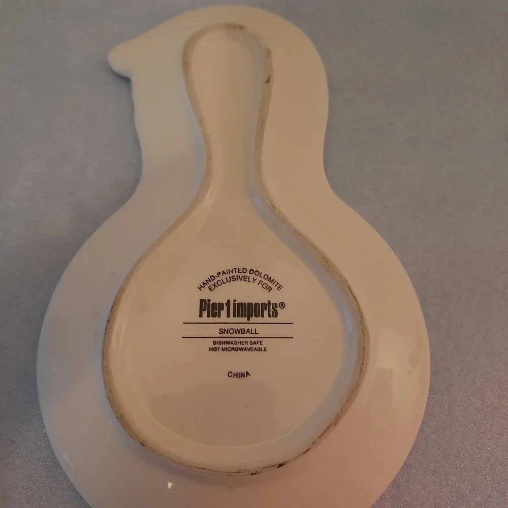Pier 1 Imports Hand Painted Dolomite Snowball Spoon/Utensil Rest
